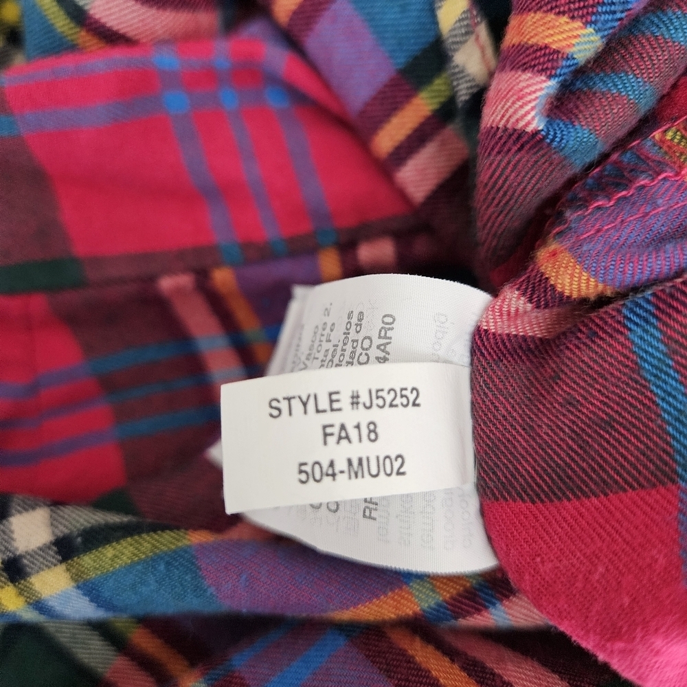 Mercantile J.CREW Flannel Shirt Berry Plaid Long Sleeve Button Up Collared Large - Picture 7 of 7